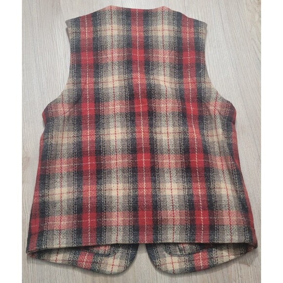 Eddie Bauer Legends Women's Wool Blend Plaid Vest Button Size Small Petite Red - Picture 2 of 6